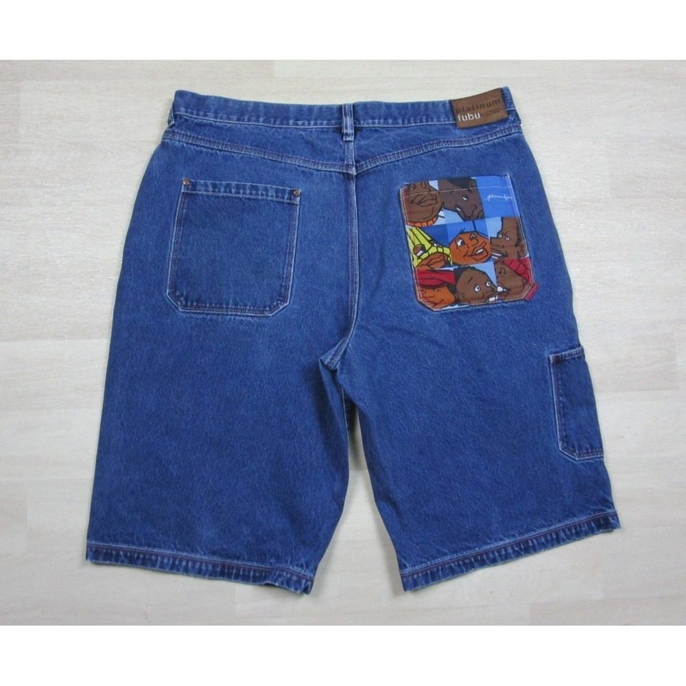 Vintage Y2K Platinum Fubu Denim‎ Jean Shorts (41) Fat Albert & The Junkyard Gang